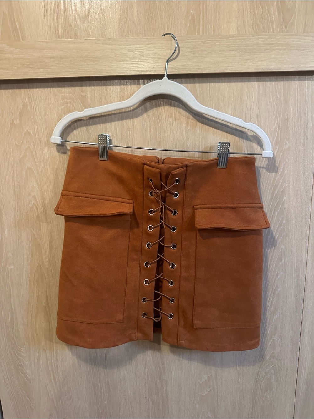 Vesti Rust Lace-Up Mini Skirt with Flap Pockets